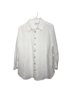 Chicos White Linen Button-Down Tunic Shirt Size 2 US 12  3/4 Sleeve Lightweight